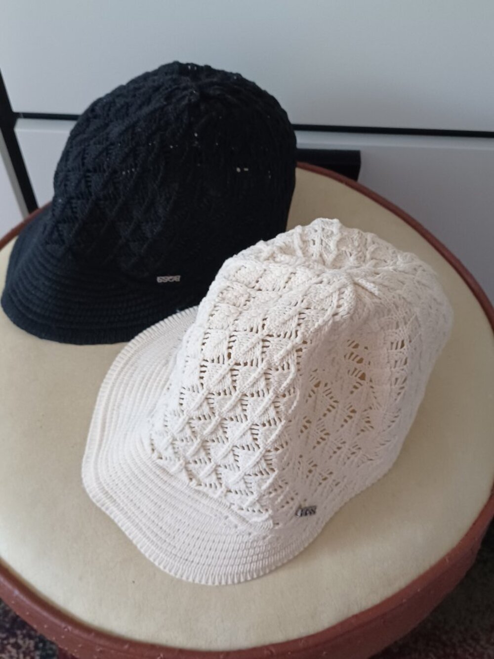 Boss women's breathable knit ivory and black hats